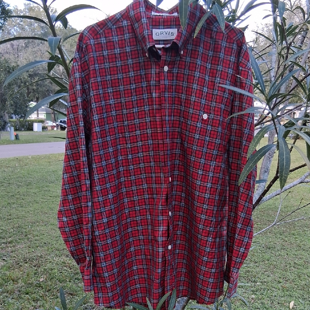 Orvis Red and Green Plaid Casual Shirt